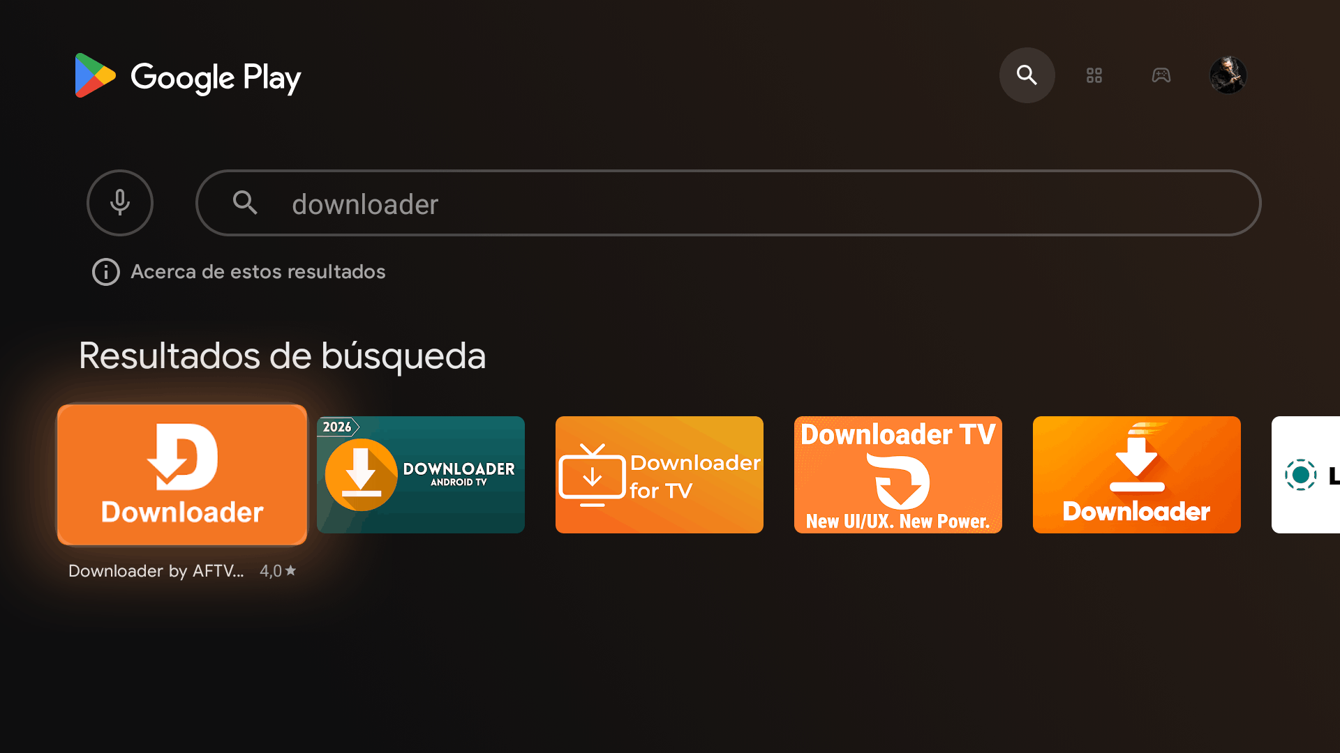 Buscar Downloader en la tienda de aplicaciones