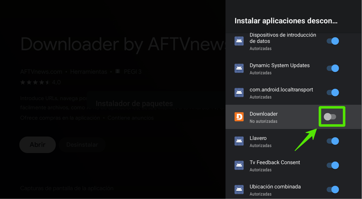 Permitir Downloader en apps de fuentes desconocidas