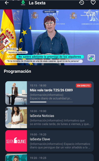 Interfaz Teleonline - Detalle del canal